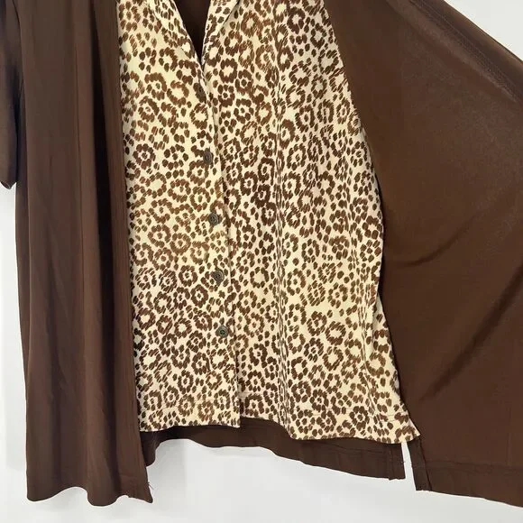 Miss Dorby Blouse Brown Animal Print Plus Size 16 Boho Business Casual - Picture 2 of 10